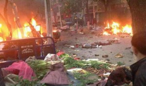 Scenes of chaos at the market after the explosions. Photo: Weibo