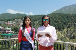 Tenzin Yangzom Palkhang (L) with Lobsang Wangyal (R), the director of Miss Tibet Pageant.