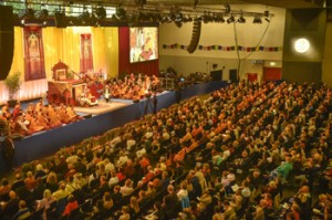 A view of the stage at the Congress Center, venue for His Holiness the Dalai Lama's teaching in Hamburg, Germany on August 24, 2014. Photo/Manuel Bauer