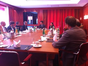 Sikyong Dr Lobsang Sangay and DIIR Kalon Dicki Chhoyang briefing reporters on the European awareness campaign of the Middle Way Approach in Hamburg, Germany, on 25 August 2014. Photo: Tibet.net