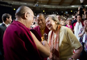 His Holiness the Dalai Lama with Ama Wäger during his visit to Salzburg, Austria on May 21, 2012. Photo/Tenzin Choejor/OHHDL