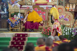 His Holiness the Dalai Lama speaking on his arrival at Gaden Jangtse Monastery in Mundgod, Karnataka, India on December 22, 2014. Photo/Tenzin Choejor/OHHDL
