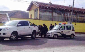 Chinese police taking Tsepe's body away in a vehicle. Photo Courtesy: tibettimes.net