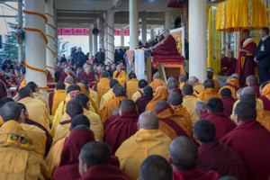 His Holiness the Dalai Lama speaking at the Tsuglagkhang on the final day of the Great Prayer Festival in Dharamsala, HP, India on March 5, 2015. Photo/Tenzin Choejor/OHHDL