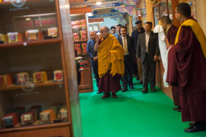 His Holiness the Dalai Lama visiting the library at Palpung Sherabling Monastery in Upper Bhattu, HP, India on March 11, 2015. Photo/Tenzin Choejor/OHHDL