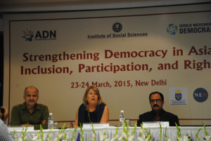 Manish Sisodia, Deputy Chief Minister of Delhi (left) during a panel discussion.