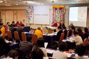 His Holiness the Dalai Lama participating in a conference on Buddhist studies organised by the Drepung Gomang Academy of Japan in Tokyo, Japan on April 5, 2015. Photo/Tenzin Jigmey