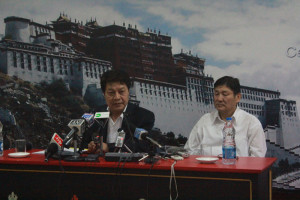Spokesperson for Central Tibetan Administration (CTA), Mr Tashi Phuntsok (left) addressing the media.