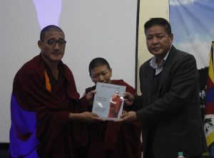 Speaker Tsering (right) launching new book on Trulku Tenzin Delek Rinpoche. 