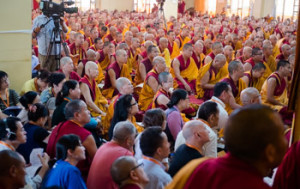 Some of the 5000 people attending His Holiness the Dalai Lama's teaching at Gyuto Tantric College in Sidbhari, HP, India on May 10, 2015. Photo/Tenzin Choejor/OHHDL