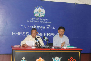 Kalon Ngodup Tsering(left) and Secretary Ngodup Dorjee of Finance Department (right) at the press conference.