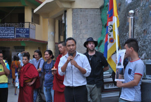 Tenzin Jigme, President of Tibetan Youth Congress addressing the crowd at Martyr's Pillar.