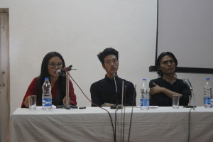 (From left to right) Ms Tsering Tsomo, TCHRD Executive Director, Gonpo Trinley and Tenzin Nyingjey during the panel discussion.