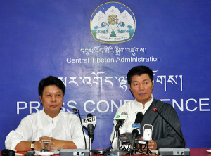 Sikyong Sangay (R) and DIIR Secretary Mr Tashi Phuntsok at the press conference.