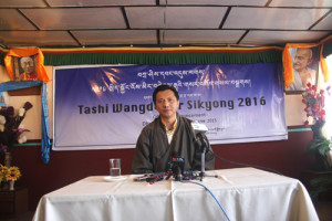 Tashi Wangdu speaking to media persons at the press conference.