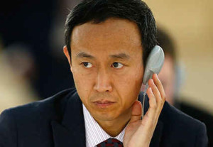 SNAPSHOT: Chinese diplomat Zhang Yaojun, shown here in March, was accused of taking an unauthorized photo of Tibetan dissident Golog Jigme at the U.N. Human Rights Council building in Geneva. Zhang said he was taking a panoramic shot of the space. REUTERS/Denis Balibouse
