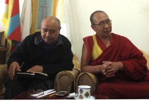Tibetan Election Commissioner, Sonam Choephel Shosur (right) and Assistant Election Commissioner, Geshe Tenpa Tashi (left).