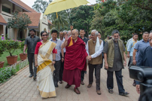 His Holiness the Dalai Lama arriving at the National Institute of Advanced Studies (NIAS) campus in Bangaluru, Karnataka, India on December 6, 2015. Photo/Tenzin Choejor/OHHDL