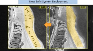 South China Sea: This image with notations provided by ImageSat International N.V., Wednesday, Feb. 17, 2016, shows satellite images of Woody Island, the largest of the Paracel Islands, in the South China Sea. A U.S. official confirmed that China has placed a surface-to-air missile system on Woody Island in the Paracel chain, but it is unclear whether this is a short-term deployment or something intended to be more long-lasting. (ImageSat International N.V. via AP)