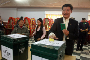 Incumbent Sikyong Dr Lobsang Sangay casting his vote. (Image courtesy: Abhishek Madhukar)