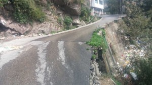The leaking septic tanks at the entrance of McLeodganj. Tribune Photo