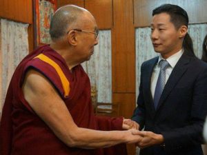 Legislator Freddy Lim (right) meets with the Dalai Lama in India Monday.  (Photo: Freddy Lim)