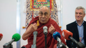 His Holiness the Dalai Lama speaking to members of the media in Riga, Latvia on September 23, 2017. Photo by Tenzin Choejor